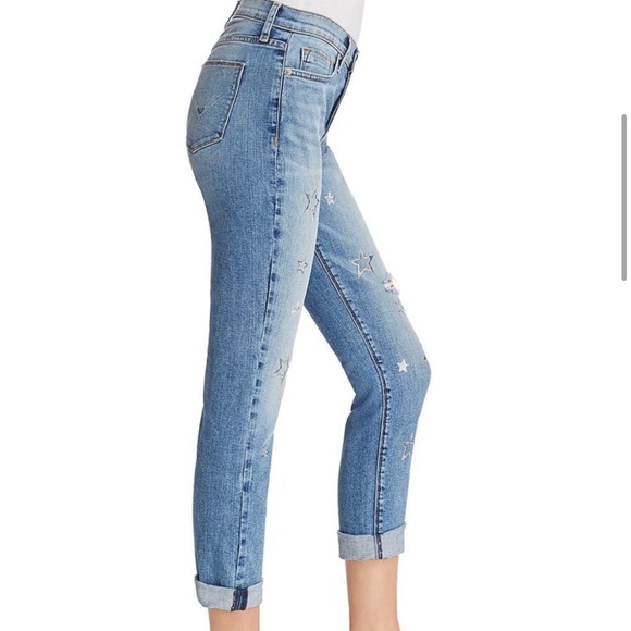 HUDSON riley  faded crop relaxed straight jeans with stars embroidered - Picture 4 of 12
